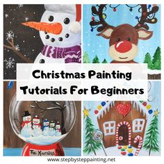 four christmas paintings with the words christmas painting for beginners