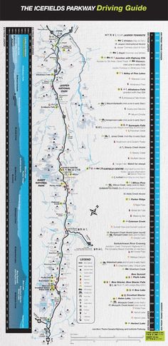 the icefields parkway driving guide is shown in this map, with information about where to go