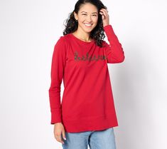 Show everyone your merry mood when you wear this festive top. It's holiday party ready! From Belle by Kim Gravel. Kim Gravel, Christmas Tops, Festival Tops, For Today, Holiday Party, Top Brands, Top Blouse, Tops & Tees, Festival