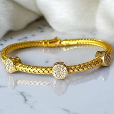 Gorgeous Estate 14k Yellow Gold 7.25" Cable Diamond Station Bracelet!! Beautiful designer diamond cable bracelet!  This well made bracelet is sure to be a favorite! * Cable style bracelet is approximately 4mm wide * There are three (3) round diamond stations spaced along bracelet. * Diamonds are natural and bright! * Measures approximately 7.25" end to end. * Secure lobster clasp closure  * Weight: 9.9 grams I am a NY State Licensed Precious Metals Dealer. I guarantee all items to be fully tested by me personally!   Shipped FAST and FREE, in a gift box, fully insured :) Station Bracelet, Cable Bracelets, Diamond Pendant Necklace, Wedding Bracelet, Diamond Pendant, Round Diamond, Fashion Bracelets, Precious Metals, Lobster Clasp