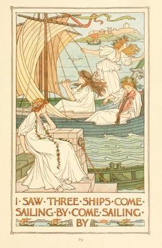 an old book cover with two women on a boat