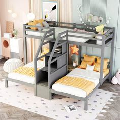 a bunk bed with a desk underneath it in a child's room or bedroom