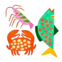 two fish and a crab are depicted in this hand - drawn illustration, which is part of a children's art project