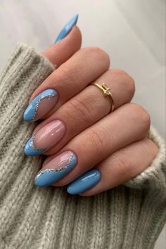 Blue And Silver Nails, Navy Nails, Unghie Sfumate, Blue Gel, Smink Inspiration, Her Nails