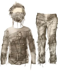 a drawing of a man's shirt and pants with strings attached to the back