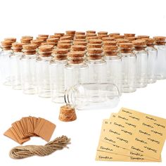 PRICES MAY VARY. glass Set of 48 reusable clear glass bottles with cork lids, label tags, string, and stickers for decoration Bottle capacity 25ml, bottle height 2.4 in, bottom diameter 1.2 in; label tags 2 x 1 in; strings 13 in long Made of premium quality glass and wooden stopper; clean, non-toxic, and firmly sealed Perfect for wedding favors, crafts, decor, messages, samples, trinkets, and more Great for weddings, birthdays, baby showers, parties, and home decor Perfect for Home Decor and Par Wedding Favour Jars, Favour Jars, Glass Candy Jars, Mouse King, Small Glass Jars, Small Glass Bottles, Diy Labels, Glass Bottles With Corks, Mini Glass Bottles