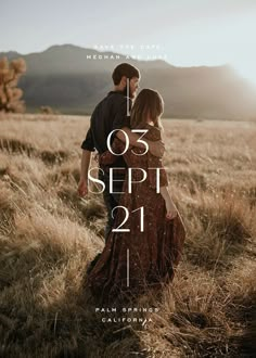 a man and woman standing in tall grass with the words, i love you sosept 21 1