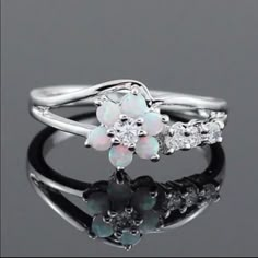 Size (Us): 7 Gem: Opal Gemstone (Lab Created) Material: Silver Color: White Ring With Birthstones, Blue Opal Jewelry, King Ring, Rings Inspiration, Unique Silver Rings, Vintage Halo, Simple Rings, Couples Ring Set, Fire Opal Ring