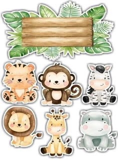 a bunch of stickers with animals and a sign on it's back side