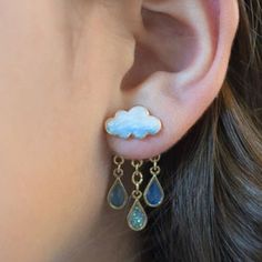 Rain Cloud Storm Enamel Rhinestone Crystal Stud Earrings, Cute Spring Summer Rain Cloud Earrings, Blue Bead Earrings, Pmc Earrings, Bohemian Attire, Rain Jewelry, Rain Earrings, Cloud Earrings, Rain Accessories, Pokemon Trainers