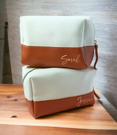 "Surprise her with a truly special Personalized Gift for Her - our Custom Makeup Bag. This Personalized Cosmetic Bag with Name adds an extra touch of sentiment to her daily routine. An ideal Personalized Gift for Bridesmaids, this stylish organizer combines practicality with a heartfelt gesture. - Details - - This listing is for 1 bridesmaid makeup bag - Your choice of font color  - Size: 8.6\" w X 5.5\" h X 3.5\" d - no tiny makeup bags here! View the rest of our make up and tote bags here: htt Bar Bracelet Personalized, Bridesmaid Makeup Bag, Custom Makeup Bags, Personalized Cosmetic Bags, Large Makeup Bag, Stocking Stuffers For Her, Bridesmaid Gifts Unique, Unique Bridesmaid, Personalized Makeup Bags