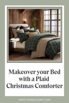 Windowpane Plaid Bedding Set +  Christmas Bedding + Christmas Gift Guide and Wishlist Houndstooth Bedding, Brown Bed Sheets, Faux Leather Walls, Holiday Bed, Plaid Comforter, Where To Buy Bedding, Bed Makeover, Plaid Bedding, Windowpane Plaid