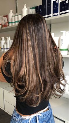 Brown Balayage Hair With Highlights, Types Of Highlights For Hair Dark Brown, Caramel And Blonde Highlights Brown Hair Straight, Natural Highlights For Brown Hair Straight, 2000s Latina Hair, Straight Chestnut Brown Hair, Honey Blonde Hair With Brown Caramel Summer Carmel Highlights, Brown Hair To Black, Loose Wavy Hairstyles