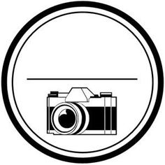 a black and white image of a camera in a circle with the lens pointed up