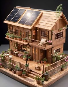 a model of a house with solar panels on the roof