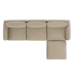 an upholstered couch with four pillows on the back and one seat folded out