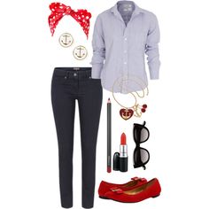 "Smart casual rockabilly" by mummy-style on Polyvore Rockabilly Pants Outfits, Rockabilly Jeans Outfit, Pinup Jeans Outfit, Rockabilly Shoes Modcloth, Fitted Rockabilly Tops With Graphic Print, Stile Pin Up, Rockabilly Shoes, Rockabilly Style, Rockabilly Looks