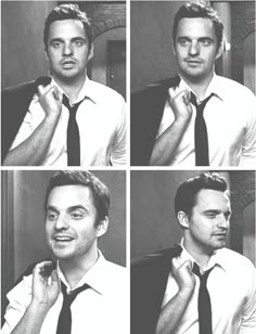 four different pictures of a man adjusting his tie