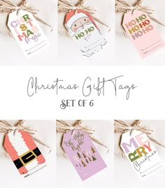 the christmas gift tags are tied up with twine