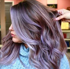 Lilac Hair Highlights Brown, Lavender Purple Hair, Color Lash Extensions, Purple Hair Streaks, Types Of Hair Color, Lavender Hair Colors, Goddess Hair, Vivid Hair