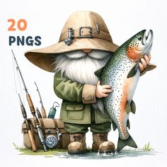 a man holding a fish while wearing a hat and fishing gear with the caption 20 pngs