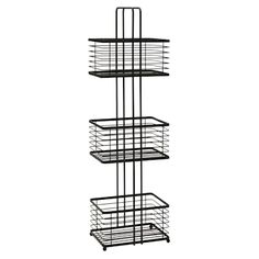 three tiered metal basket holder with wheels