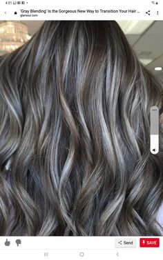 Great Highlighted Hair For Brunettes, Partial Wigs For Women, Gray Blending Hair Medium Brown, Dark Brown Hair Blending Gray, Dark Brown Hair Balayage To Cover Gray, Frosty Hair Colour, Dark Brown Hair With Grey Highlights Gray Low Lights, From Brunette To Blonde Balayage, Grey Roots Blending Brunette