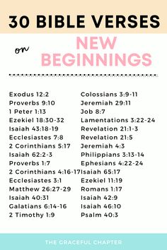 the bible verses for new beginnings, with text overlaying it in pink and blue