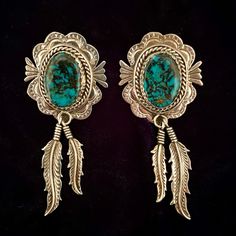 Vintage Sterling Silver And Turquoise B. Yazzie Navajo Earrings In Excellent Condition. Rare Find. Size: 2 3/4 Inches Long, 1 1/4 Inches Wide Navajo Earrings, Navajo Jewelry, Earrings Color, Jewelry Vintage, Silver Blue, Vintage Sterling Silver, Blue And Silver, Vintage Jewelry, Color Blue