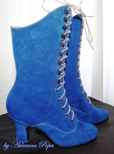 Victorian Boots electric blue Shoes Lace up Boots by kioskofoli, $150.00 Electric Blue Shoes, Royal Blue Boots, Navy Blue High Heels, Punk Ideas, Vintage Attire, Granny Boots, Wedding Wardrobe, Royal Blue Shoes, Victorian Boots