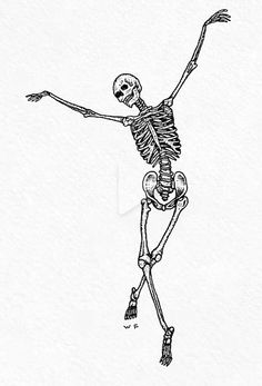 a drawing of a skeleton in the air