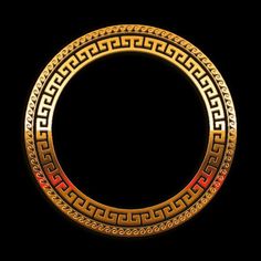 an artistic golden circle with greek ornames on black background stock photo - 1309782