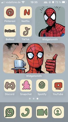 an iphone screen showing the different icons for spiderman and other things to see on it