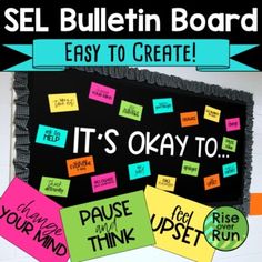 a bulletin board with post it notes on it and the words sel bulletin board easy to create