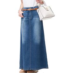 Long Casual Maxi Denim Skirt A-line Plus Size S-2XL - Frimunt Clothing Co. Long Jeans Skirt, Casual Denim Skirt, Maxi Rok, Long Denim Skirt, Denim Maxi, Outfit Jeans, Long Maxi Skirts, Long Jeans, Denim Maxi Skirt