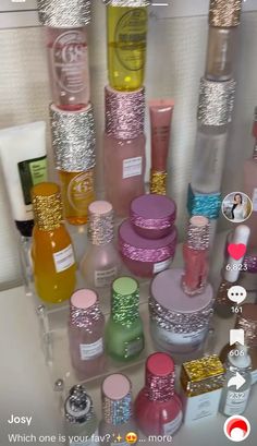 Bedazzled Skincare And Makeup, B'dazzled Things, Bedazzled Makeup Products, Baddazle Things, Stuff To Bedazzle, Bedazzled Skincare, Rhinestoning Ideas, Bedazzled Makeup, Things To Bedazzle