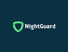 the nightguard logo on a dark blue background with green letters and an image of a shield