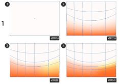 four different views of an orange and yellow background