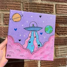 a painting of an alien floating in the sky