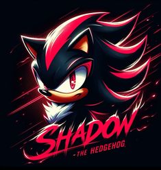 shadow the hedgehog logo on a black background with red and white lines around it