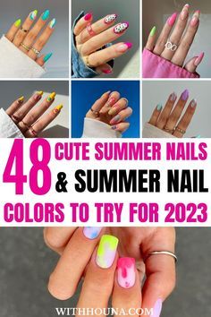 Summer Nail Colors, Cute Summer Nail Designs, Fun Summer Nails, Summer Nail Designs, Bright Summer Nails, Floral Nail Designs, Pink Gel, Cute Nail Art Designs, Colorful Nails