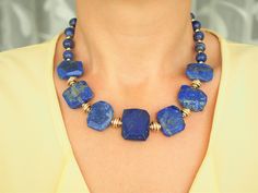 september birthstone necklace jewelry for women, lapis lazuli natural stone boho beaded bib necklace, 40th birthday necklace, gift for mom September Birthstone Necklace, Birthday Necklace Gift, Beaded Bib Necklace, Lapis Necklace, Lapis Lazuli Necklace