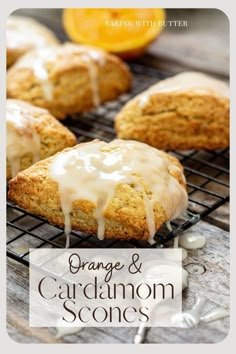 orange and cardamoon scones with icing drizzled on top