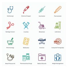 medical and health icons on a white background