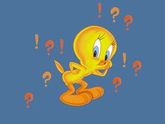 an image of a cartoon duck with question marks on it's face and eyes