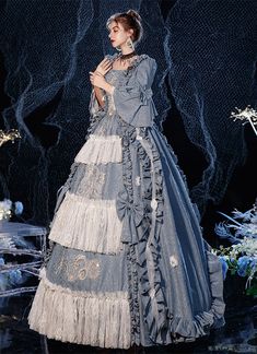 Rococo Baroque Blue Marie Antoinette Dresses 18th Century Renaissance Historical Period Dress Reenactment Clothing Vintage Blue Baroque Dress, Blue Vintage Baroque Dress, Blue Baroque Vintage Dress, Blue Victorian Dress With Ruffles For Costume, Blue Victorian Dress With Ruffles For Fancy Dress, Elegant Blue Dress For Halloween, Blue Baroque Victorian Dress For Costume Party, Victorian Blue Dress For Fancy Dress Events, Victorian Blue Dress For Fancy Dress Occasions