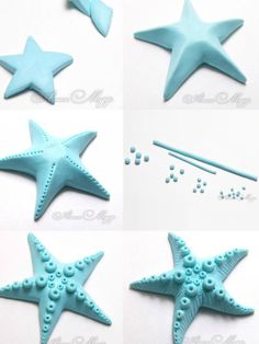 starfish fondant cake decorations are being made with icing and piping tips