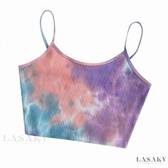 Lasaky - Strappy Sleeveless Camisole for Layering and Outerwear Tie Dye Tops, Textured Tank Top, Purple Vests, Women Tie, Sleeveless Outfit, Y2k Aesthetic Outfits, Women Sleeve, Sleeveless Crop Top, Tie Dye Print