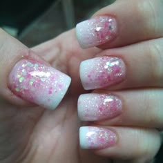 Short Square Acrylic Nails Pink And White Ombre Glitter, Nails French Ideas, Gel Nails With Tips, Harley Nails, Pink Ombre Nails Glitter, Nails With Tips, Nail Art Gel Nails, French Manicure Gel Nails, Art Gel Nails