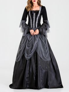 Pattern Type:Color block、Material:Polyester、Sleeve Length:Long sleeve、Style:Fashion、Sleeve Style:Regular、Elements:Splice、Waist Type:High waist、Length:Long、Silhouette:Umbrella、Season:Summer、Neckline:Square Neck、Placket:Zipper、 Gothic Wedding Dress Black, Elegant Witch, Costumes For Dance, Black Wedding Dress Gothic, Wedding Dress Black, Witch Costumes, Gothic Wedding Dress, Square Neck Long Sleeve